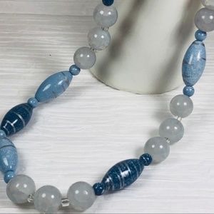 Blue and gray multi shape beaded necklace